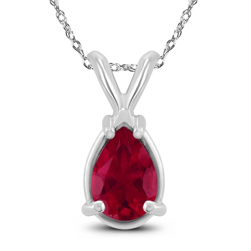 14K White Gold 6x4MM Pear Ruby Pendant
