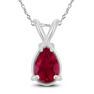 14K White Gold 6x4MM Pear Ruby Pendant