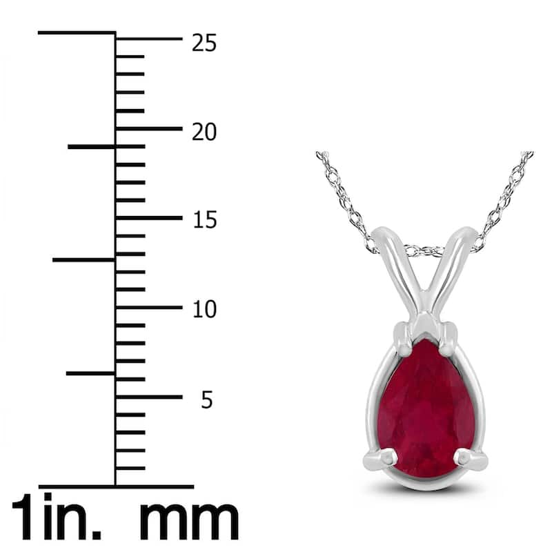 14K White Gold 6x4MM Pear Ruby Pendant