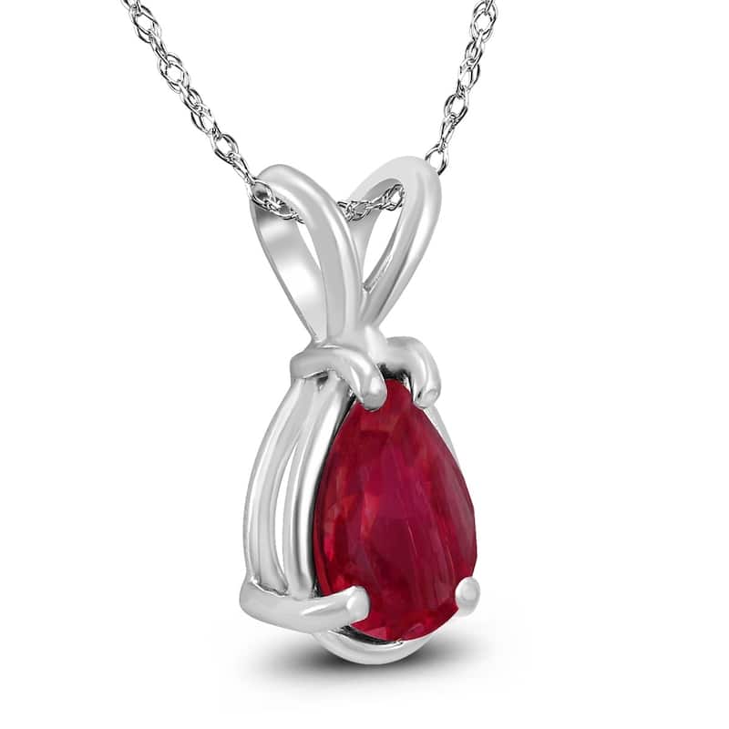 14K White Gold 6x4MM Pear Ruby Pendant