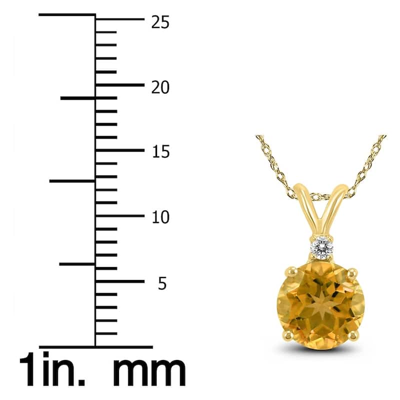 14K Yellow Gold 5MM Round Citrine and Diamond Pendant