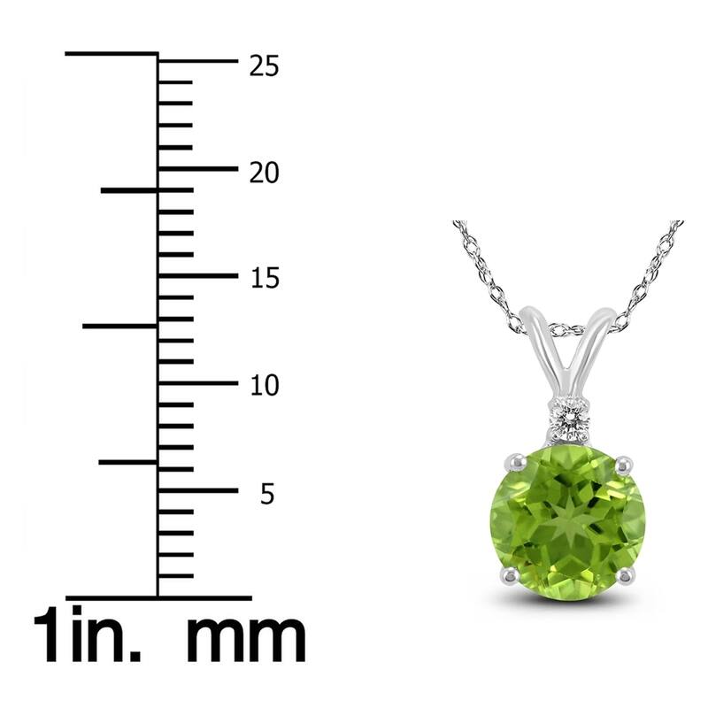 14K White Gold 7MM Round Peridot and Diamond Pendant