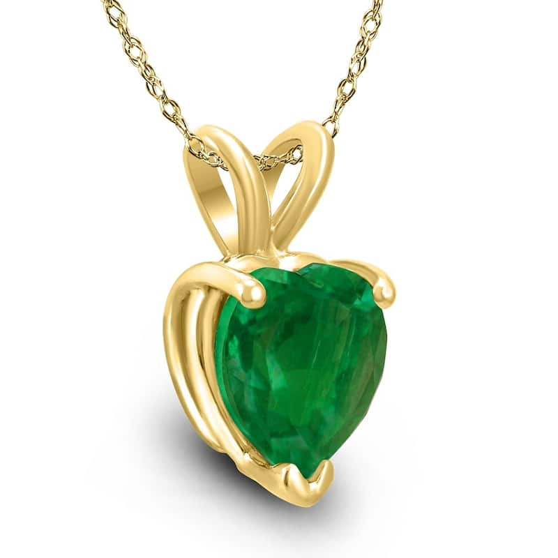 14K Yellow Gold 4MM Heart Emerald Pendant