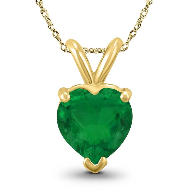 14K Yellow Gold 4MM Heart Emerald Pendant