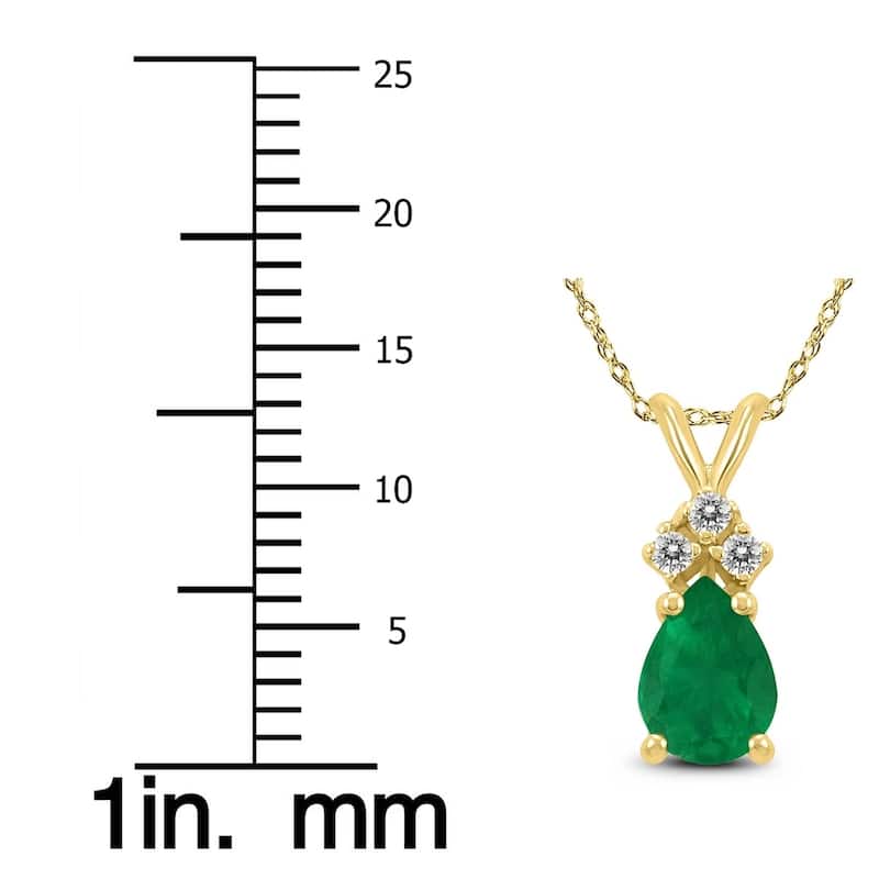 14K Yellow Gold 6x4MM Pear Emerald and Diamond Pendant