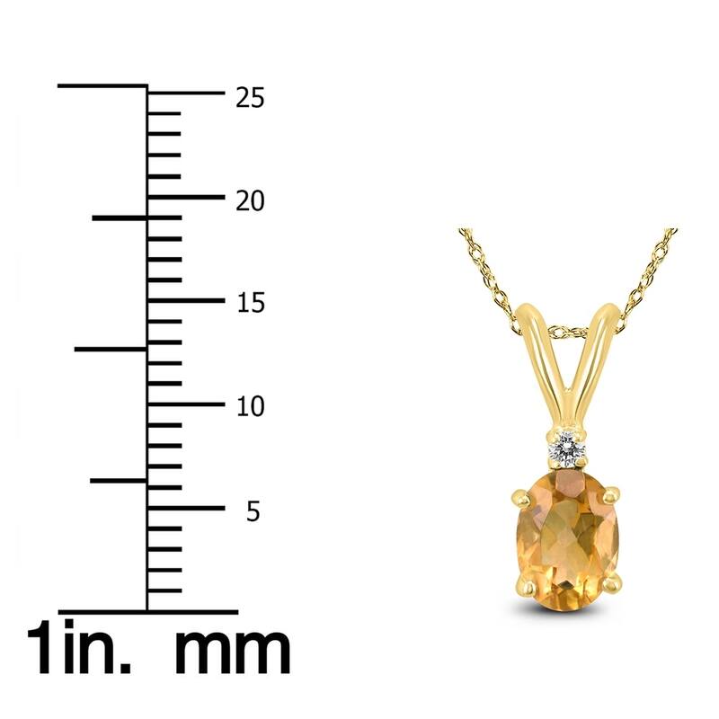 14K Yellow Gold 7x5MM Oval Citrine and Diamond Pendant