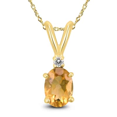 14K Yellow Gold 7x5MM Oval Citrine and Diamond Pendant