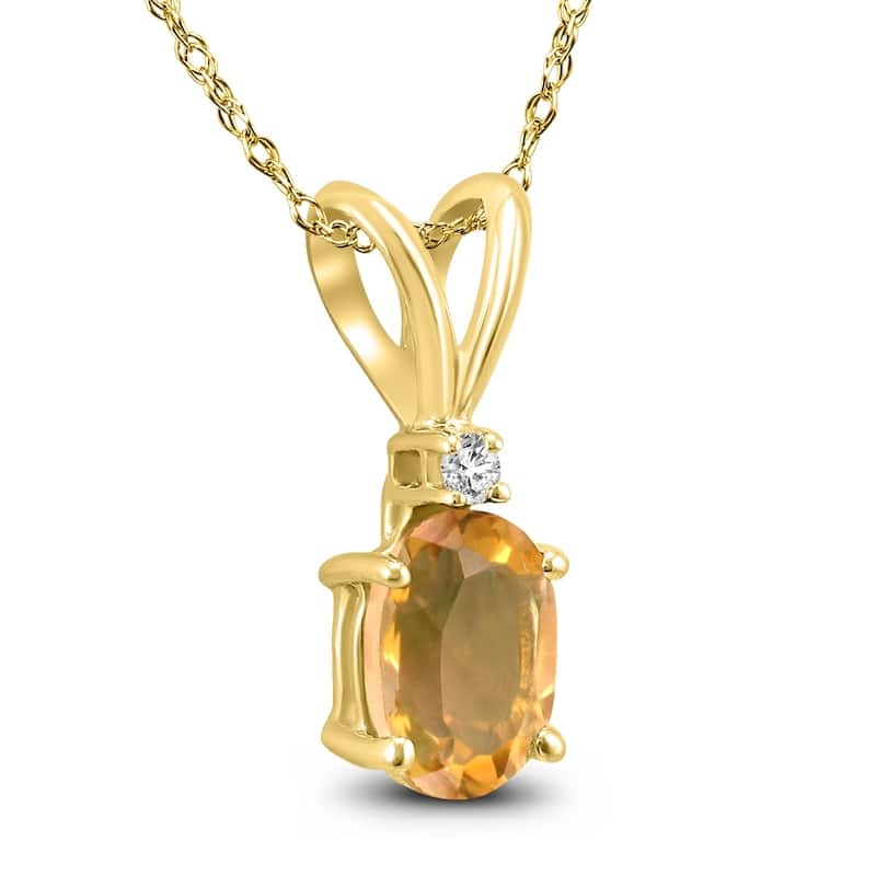 14K Yellow Gold 7x5MM Oval Citrine and Diamond Pendant