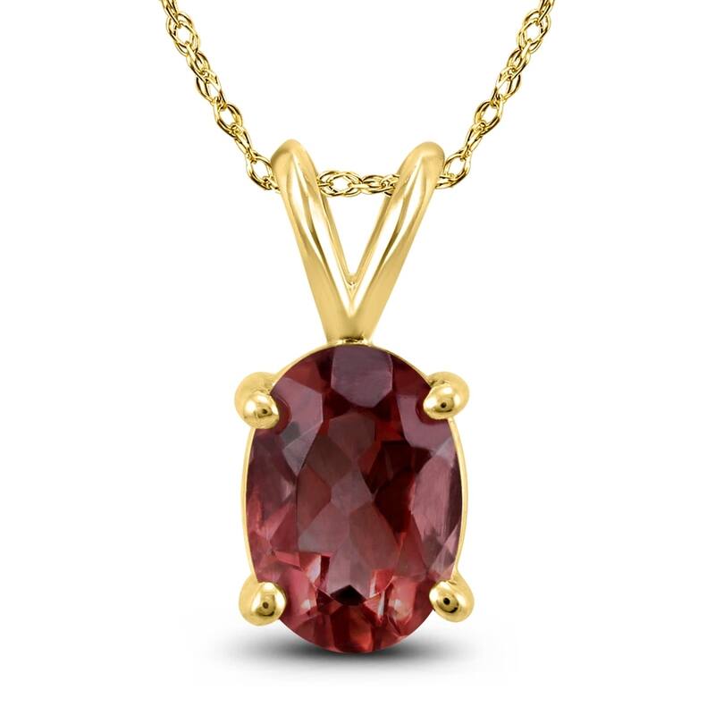 14K Yellow Gold 8x6MM Oval Garnet Pendant