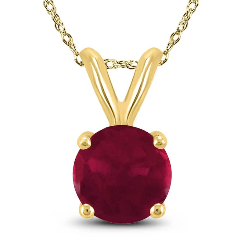 14K Yellow Gold 4MM Round Ruby Pendant