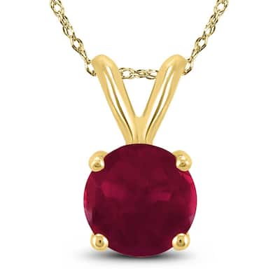 14K Yellow Gold 4MM Round Ruby Pendant