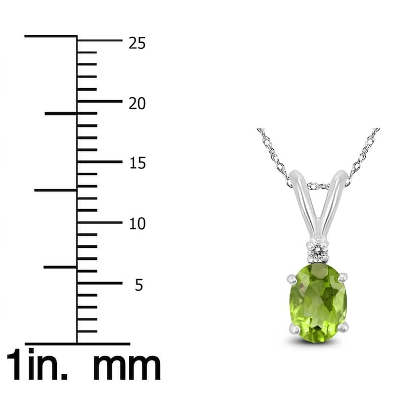 14K White Gold 6x4MM Oval Peridot and Diamond Pendant