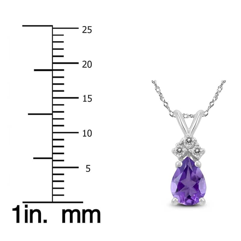 14K White Gold 7x5MM Pear Amethyst and Diamond Pendant