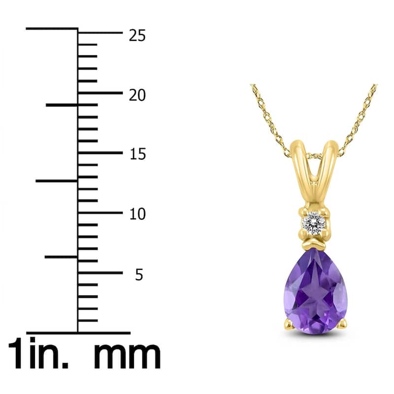 14K Yellow Gold 8x6MM Pear Amethyst and Diamond Pendant