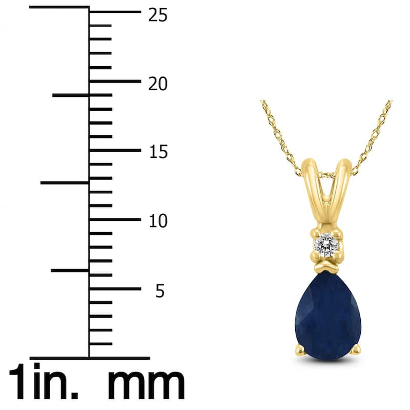 14K Yellow Gold 5x3MM Pear Sapphire and Diamond Pendant