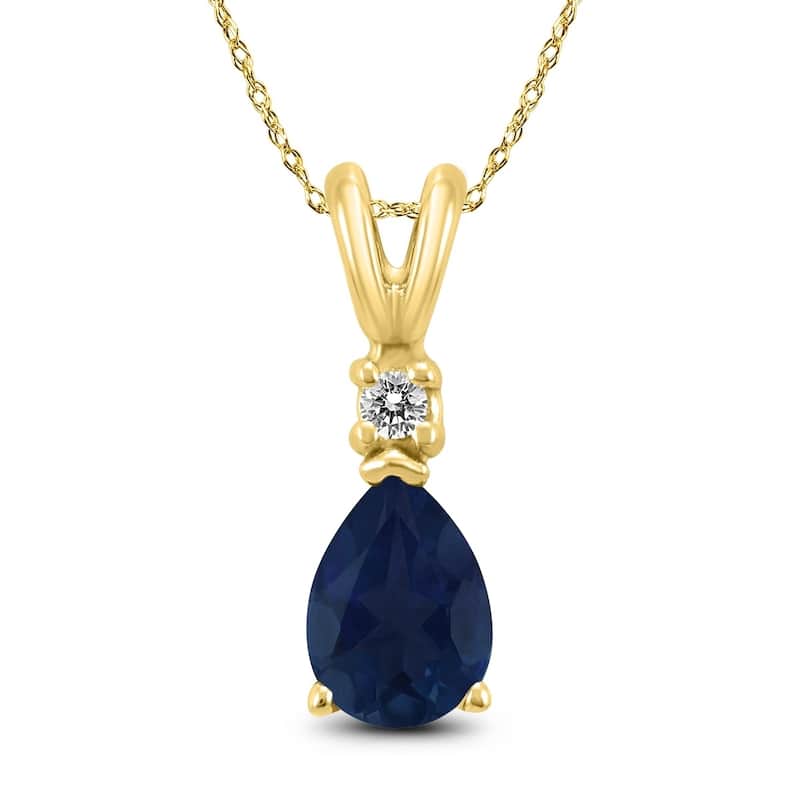 14K Yellow Gold 5x3MM Pear Sapphire and Diamond Pendant