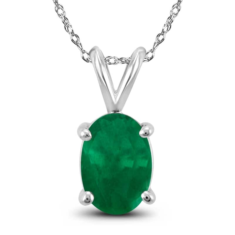 14K White Gold 5x3MM Oval Emerald Pendant