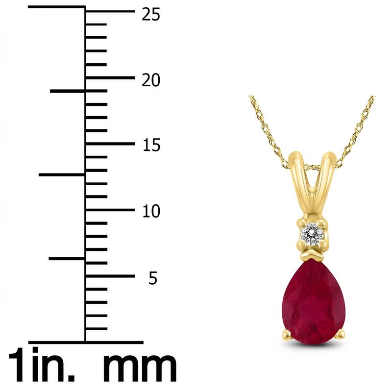 14K Yellow Gold 5x3MM Pear Ruby and Diamond Pendant