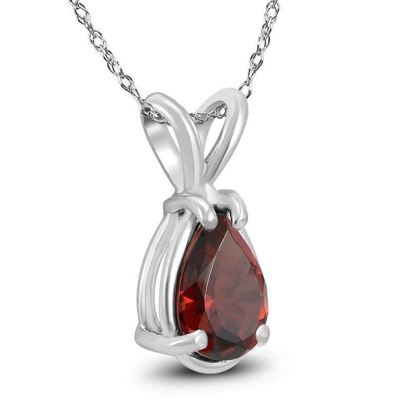 14K White Gold 6x4MM Pear Garnet Pendant