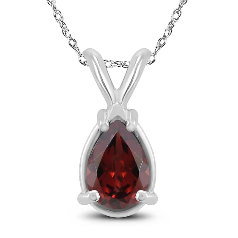 14K White Gold 6x4MM Pear Garnet Pendant