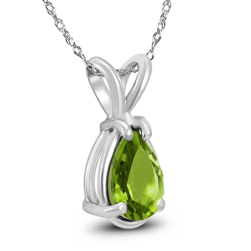 14K White Gold 7x5MM Pear Peridot Pendant