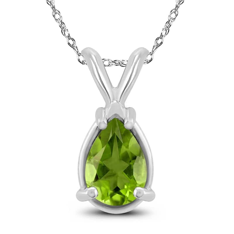 14K White Gold 7x5MM Pear Peridot Pendant