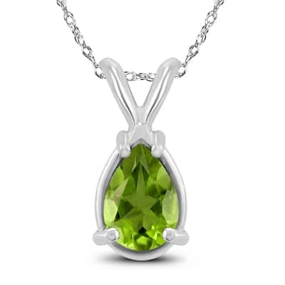 14K White Gold 7x5MM Pear Peridot Pendant
