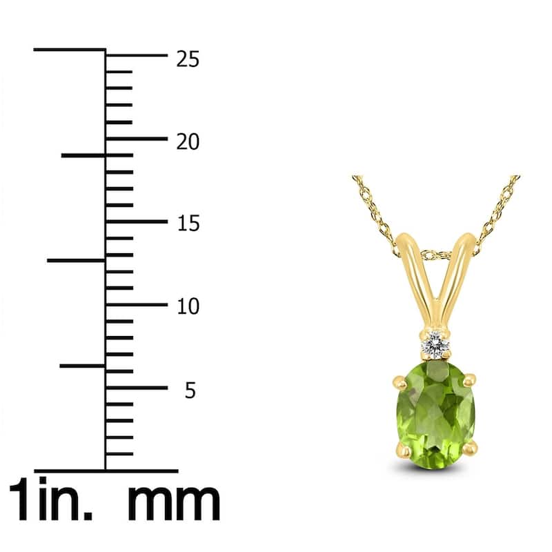 14K Yellow Gold 6x4MM Oval Peridot and Diamond Pendant
