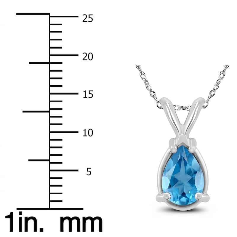 14K White Gold 6x4MM Pear Blue Topaz Pendant