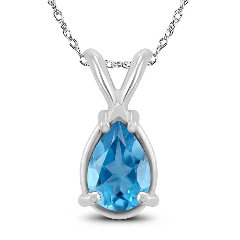 14K White Gold 6x4MM Pear Blue Topaz Pendant