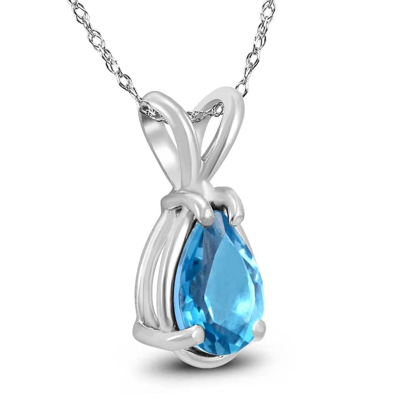 14K White Gold 6x4MM Pear Blue Topaz Pendant