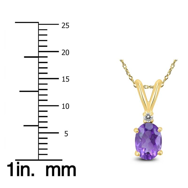 14K Yellow Gold 8x6MM Oval Amethyst and Diamond Pendant