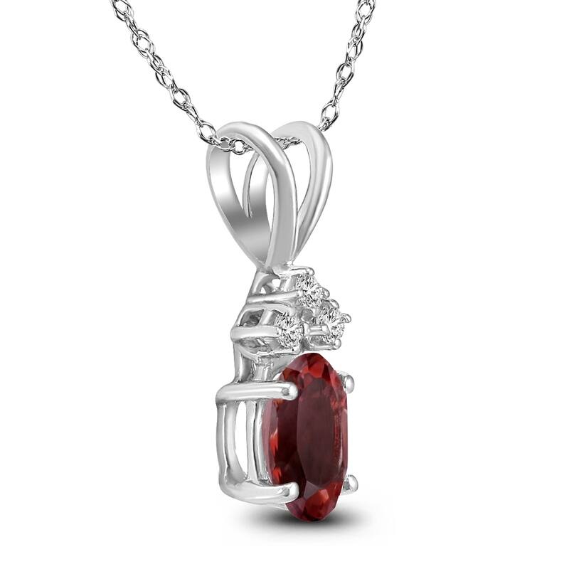 14K White Gold 8x6MM Oval Garnet and Diamond Pendant