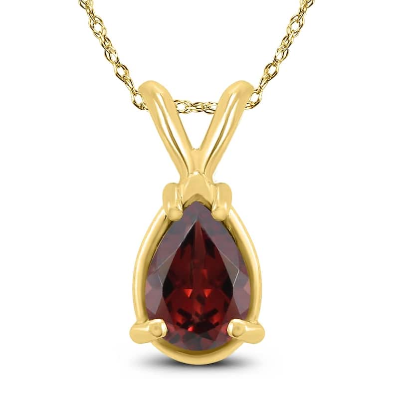 14K Yellow Gold 7x5MM Pear Garnet Pendant