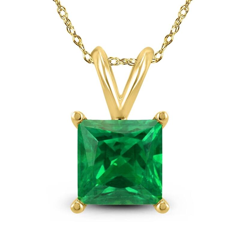 14K Yellow Gold 4MM Square Emerald Pendant