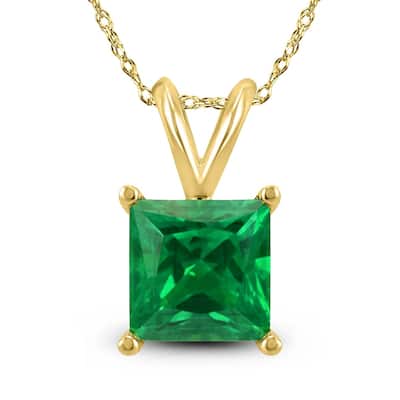 14K Yellow Gold 4MM Square Emerald Pendant