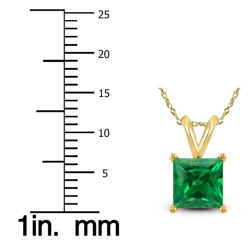 14K Yellow Gold 4MM Square Emerald Pendant