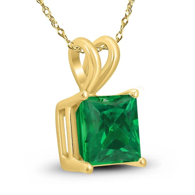 14K Yellow Gold 4MM Square Emerald Pendant