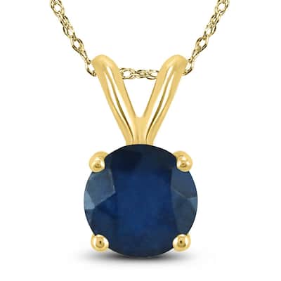 14K Yellow Gold 4MM Round Sapphire Pendant