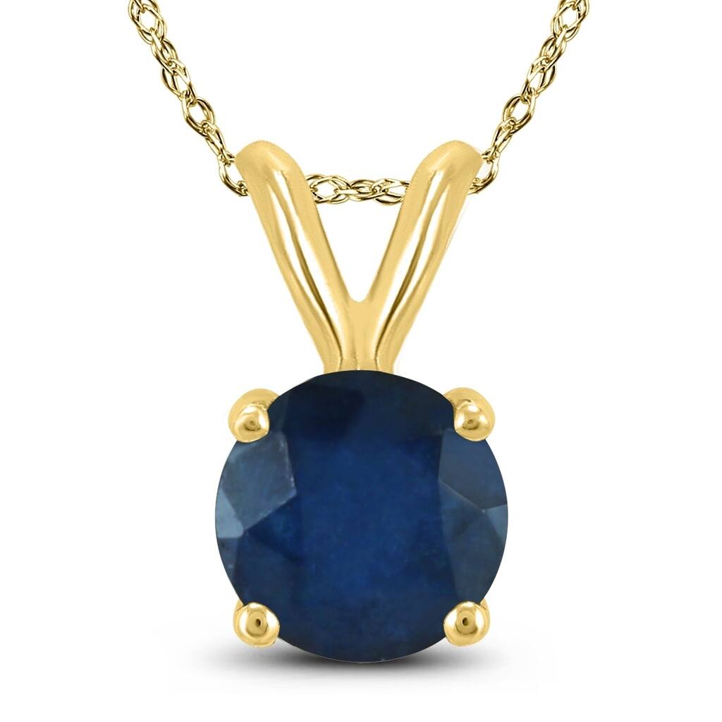 14K Yellow Gold 4MM Round Sapphire Pendant