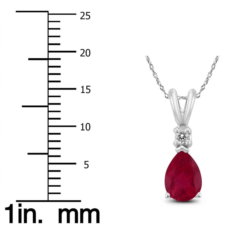 14K White Gold 6x4MM Pear Ruby and Diamond Pendant