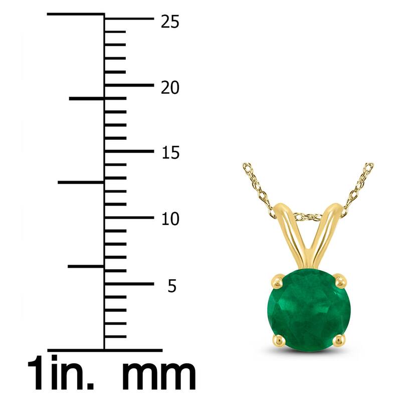 14K Yellow Gold 4MM Round Emerald Pendant