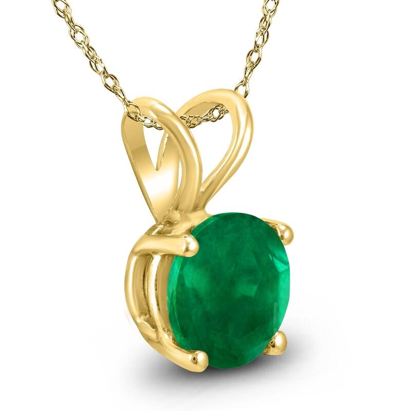 14K Yellow Gold 4MM Round Emerald Pendant