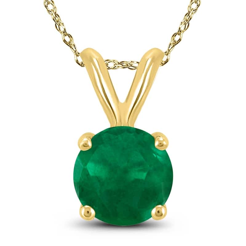 14K Yellow Gold 4MM Round Emerald Pendant