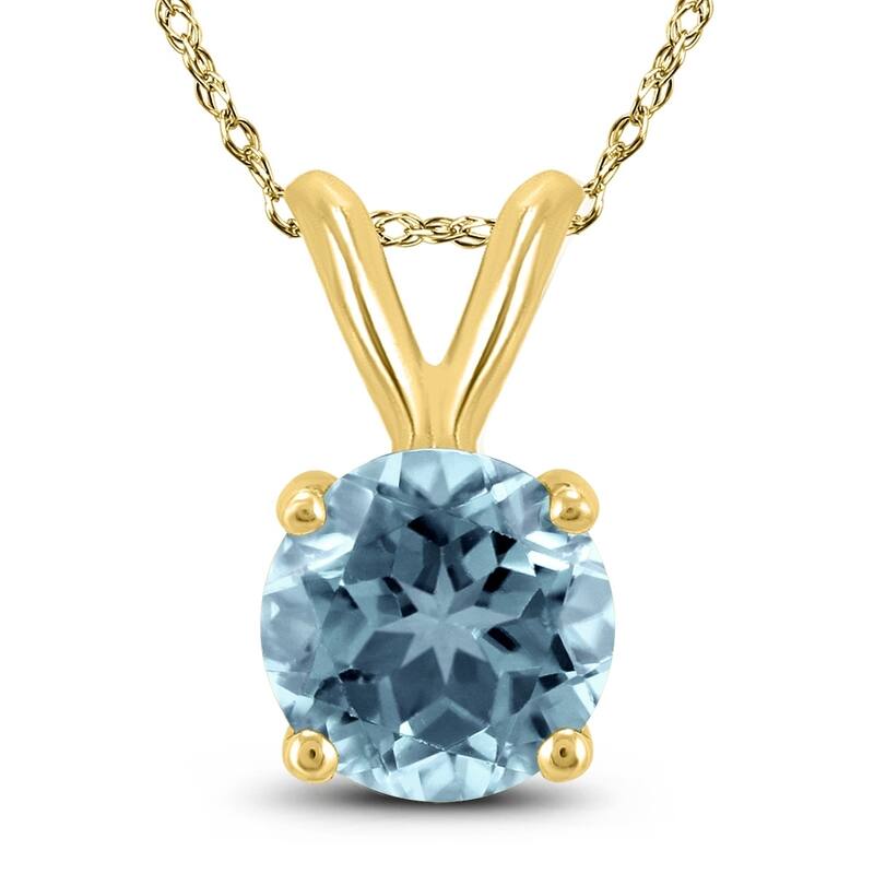 14K Yellow Gold 5MM Round Aquamarine Pendant