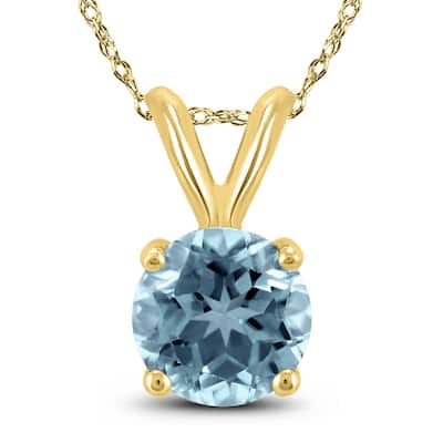 14K Yellow Gold 5MM Round Aquamarine Pendant