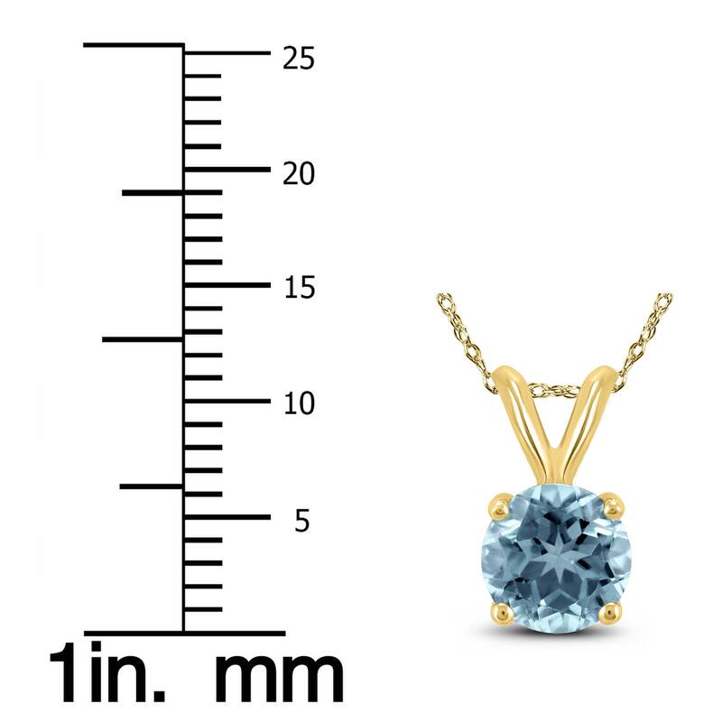14K Yellow Gold 5MM Round Aquamarine Pendant