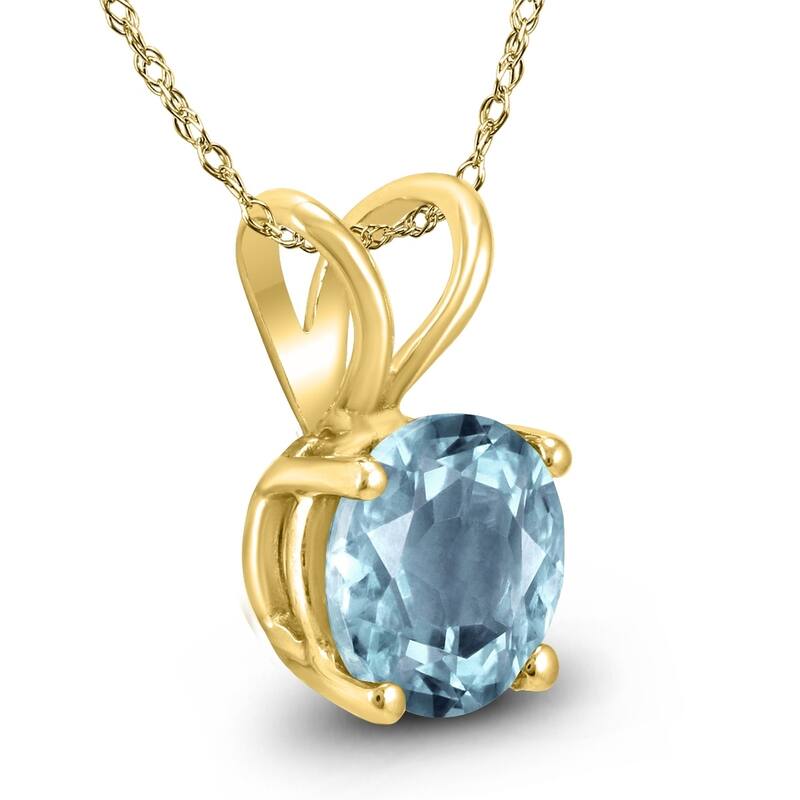 14K Yellow Gold 5MM Round Aquamarine Pendant