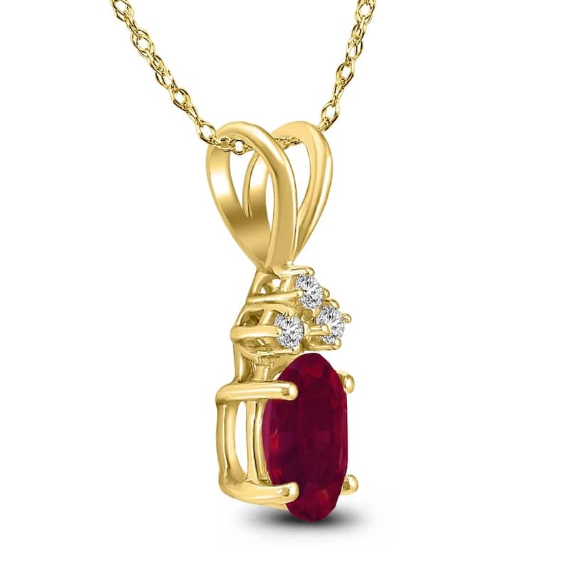 14K Yellow Gold 6x4MM Oval Ruby and Diamond Pendant