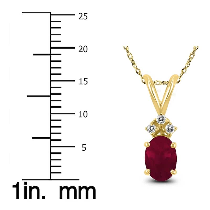 14K Yellow Gold 6x4MM Oval Ruby and Diamond Pendant